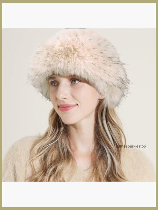 Winter Faux Fur Bucket Hat Plush Warm Fisherman Style Adjustable